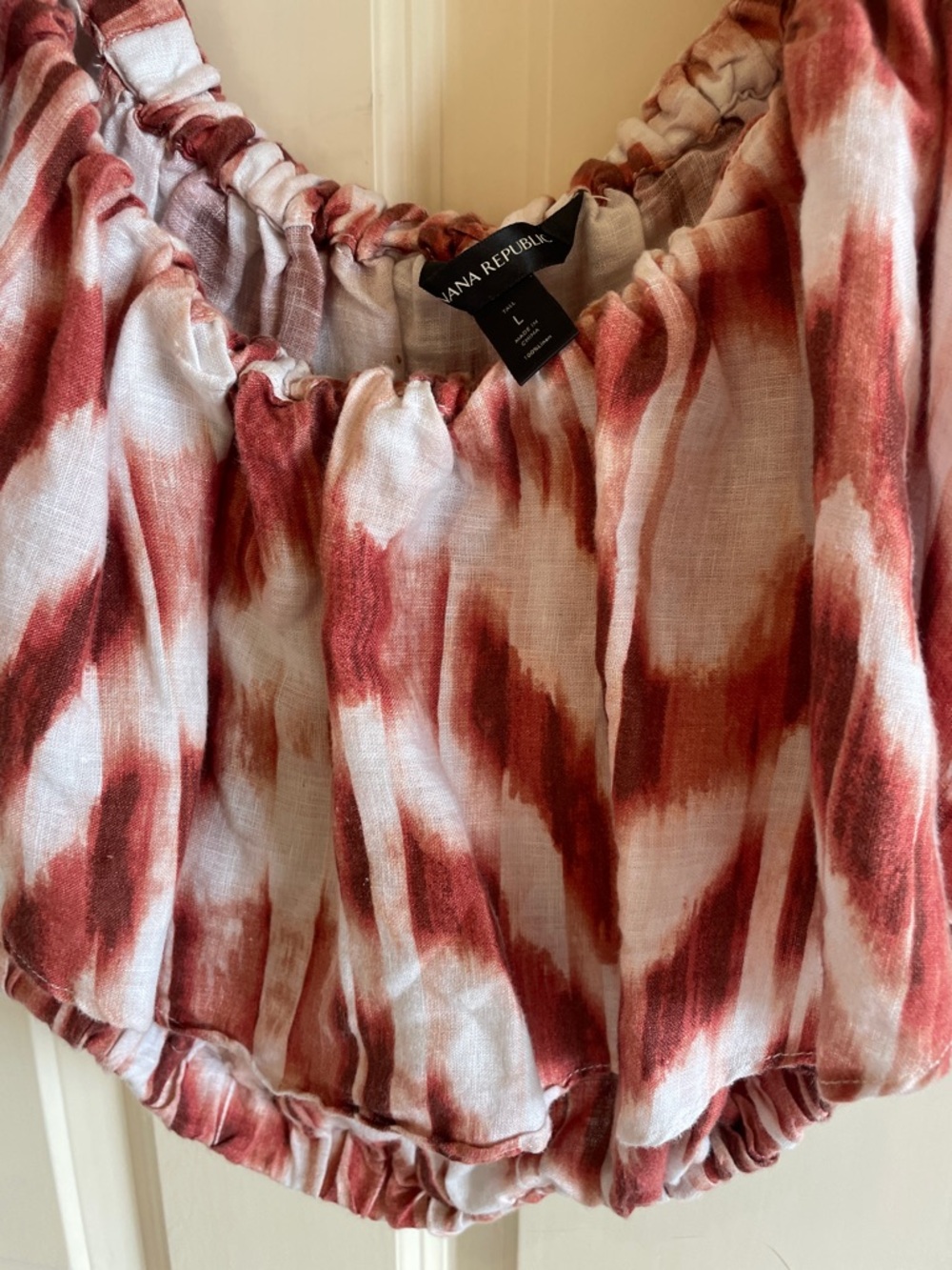 Banana Republic Rust and White Ruffled Zebra Tie-Dye Linen Crop Top - Picture 4 of 6